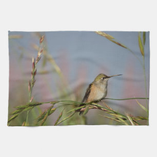 hummingbird on grass towel