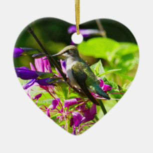 Hummingbird on Hummingbird Mint Ceramic Ornament