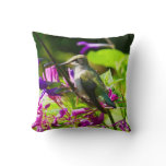 Hummingbird on Hummingbird Mint Colorful Nature Throw Pillow