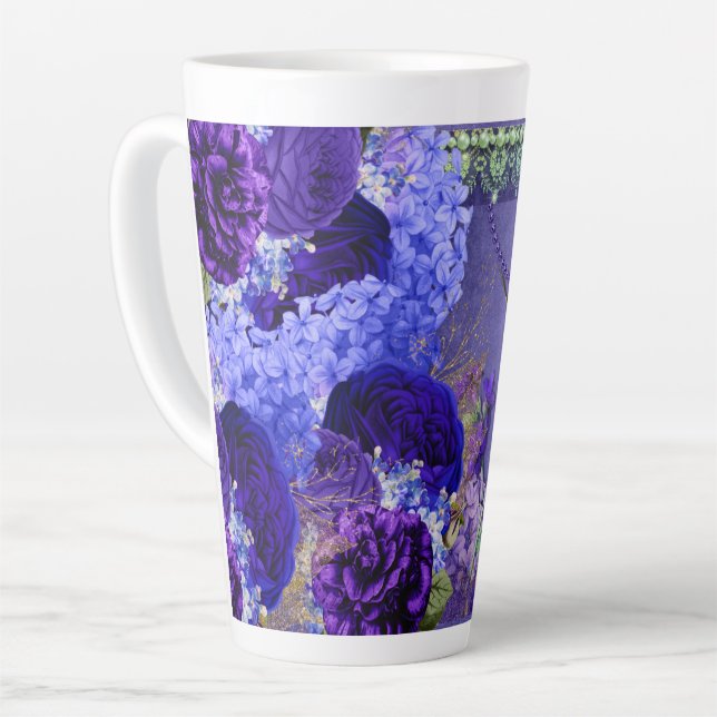 Hummingbird on purple crystal and lace back with l latte mug (Left Angle)
