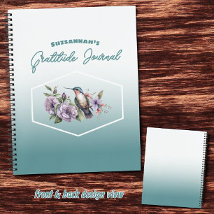 Hummingbird on Teal Ombre Gratitude Cover Notebook