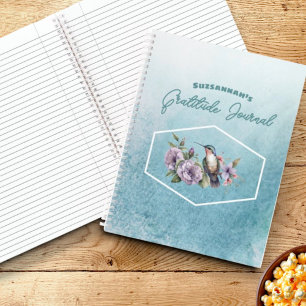 Hummingbird on Teal Watercolor Gratitude Cover Notebook