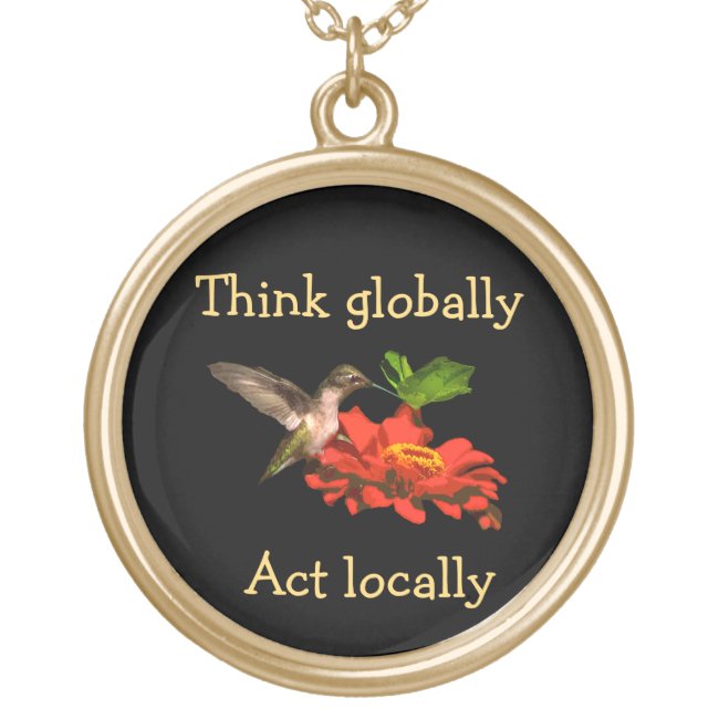 Hummingbird on Think Globally Act Locally Necklace