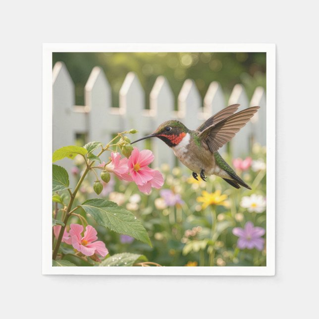 Hummingbird On Touch-Me-Not Flower Napkins (Front)