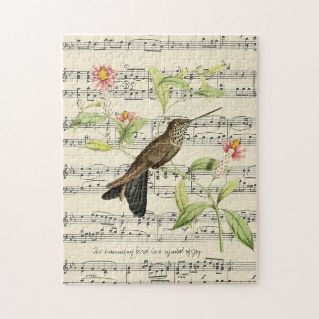hummingbird on vintage music sheet jigsaw puzzle (Vertical)