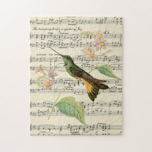 hummingbird on vintage music sheet joy jigsaw puzzle