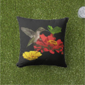 Hummingbird on Zinnia Flower Animal Outdoor Pillow (Grass)