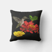 Hummingbird on Zinnia Flower Animal Outdoor Pillow (Back)