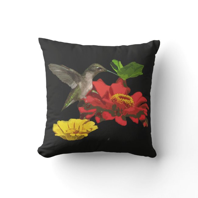 Hummingbird on Zinnia Flower Animal Outdoor Pillow