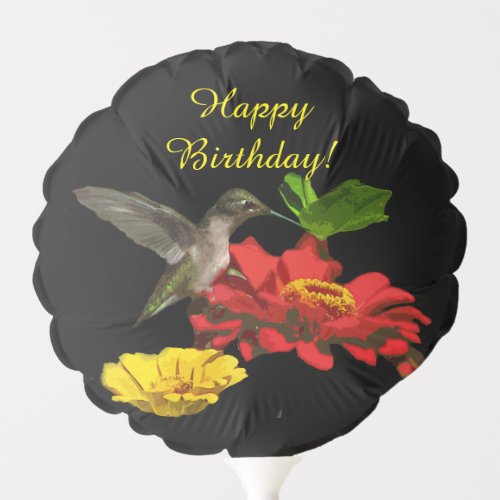 Hummingbird on Zinnia Flowers Birthday Balloon