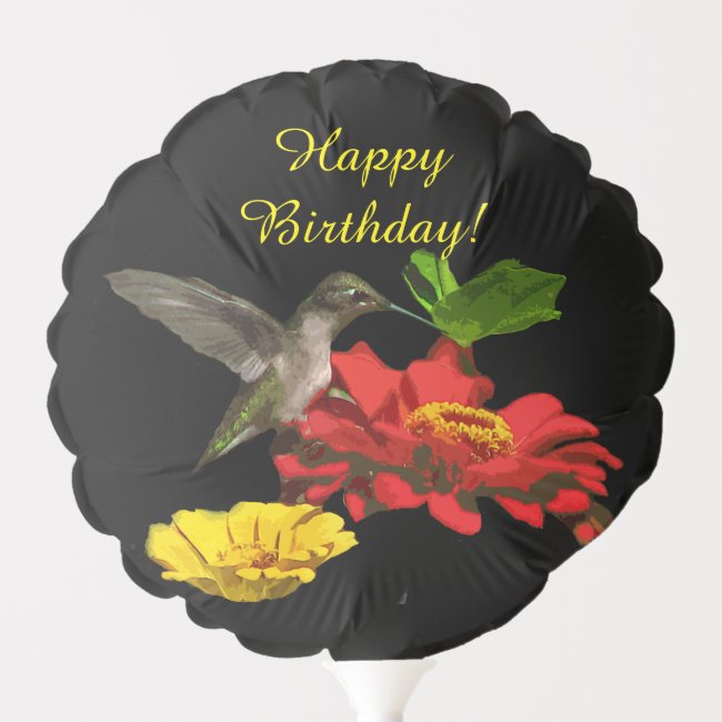 Hummingbird on Zinnia Flowers Birthday Balloon