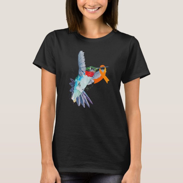 Hummingbird & Orange Ribbon Leukemia Awareness Mon T-Shirt (Front)