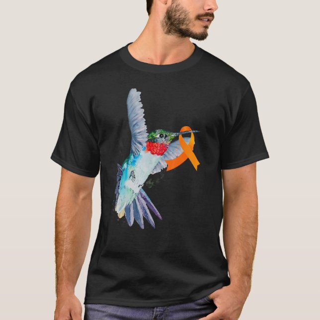 Hummingbird & Orange Ribbon Leukemia Awareness Mon T-Shirt (Front)