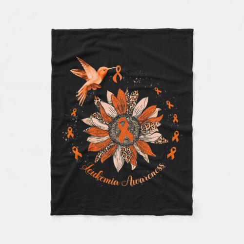 Hummingbird Orange Ribbon Leukemia Warrior  Fleece Blanket