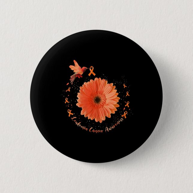 Hummingbird Orange Sunflower Leukemia Cancer Aware Button (Front)