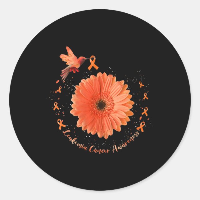 Hummingbird Orange Sunflower Leukemia Cancer Aware Classic Round Sticker (Front)