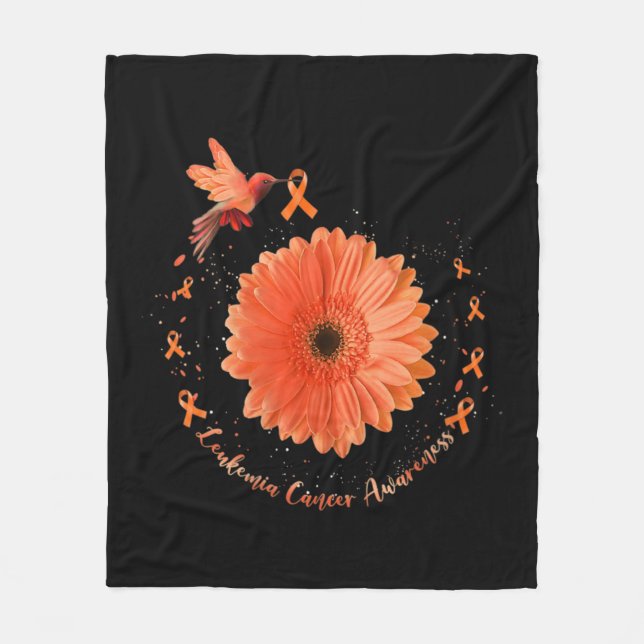 Hummingbird Orange Sunflower Leukemia Cancer Aware Fleece Blanket (Front)