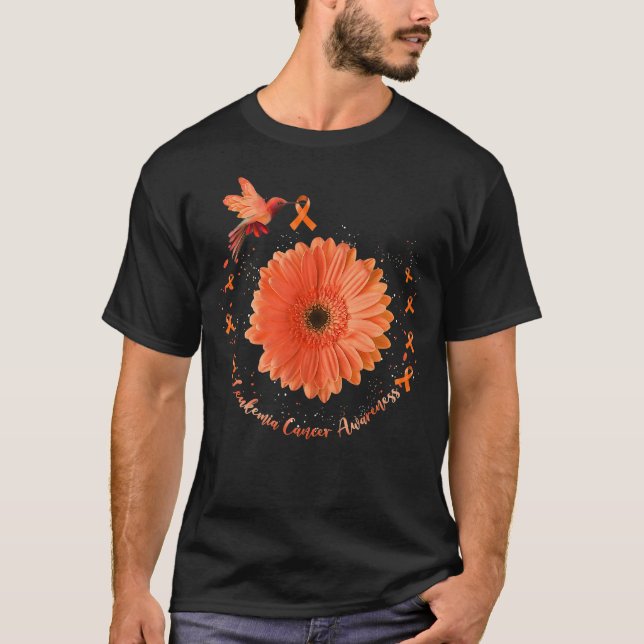 Hummingbird Orange Sunflower Leukemia Cancer Aware T-Shirt (Front)