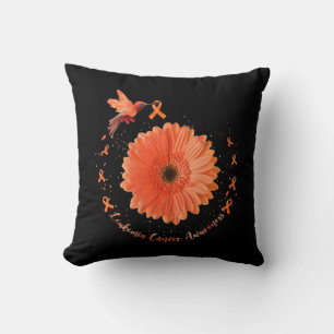Hummingbird Orange Sunflower Leukemia Cancer Aware Throw Pillow