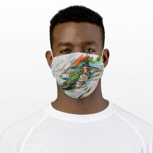 Hummingbird original painting watercolor face mask (Worn)