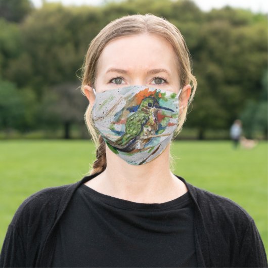 Hummingbird original painting watercolor face mask (Outside)