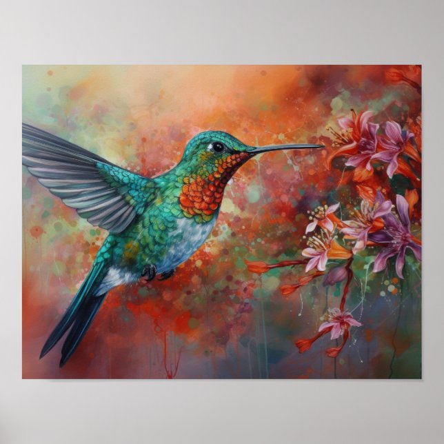 Hummingbird Painting Art Print Poster (Front)