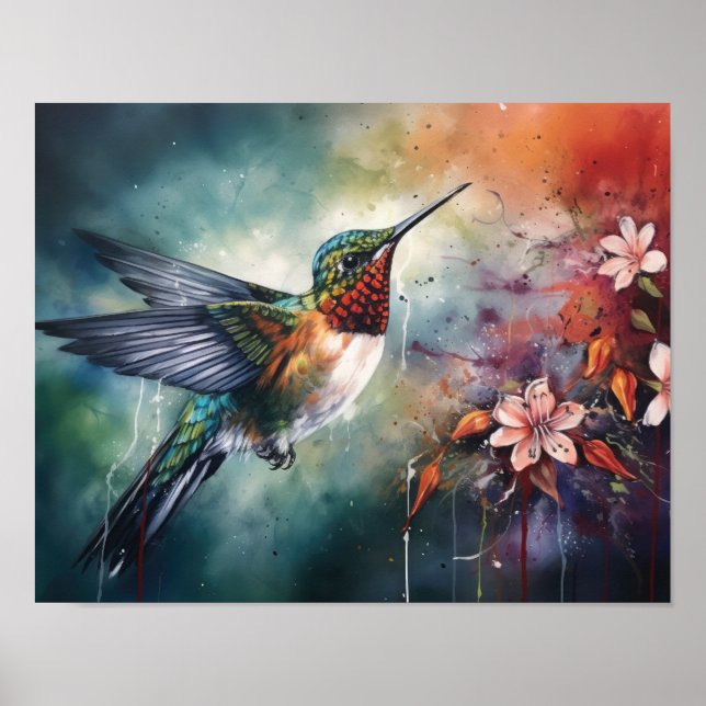 Hummingbird Painting Art Print Poster (Front)