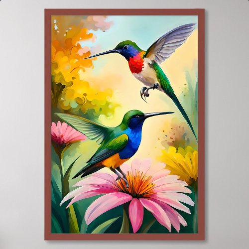 Hummingbird Painting Couple Dancing Among Flowers Poster