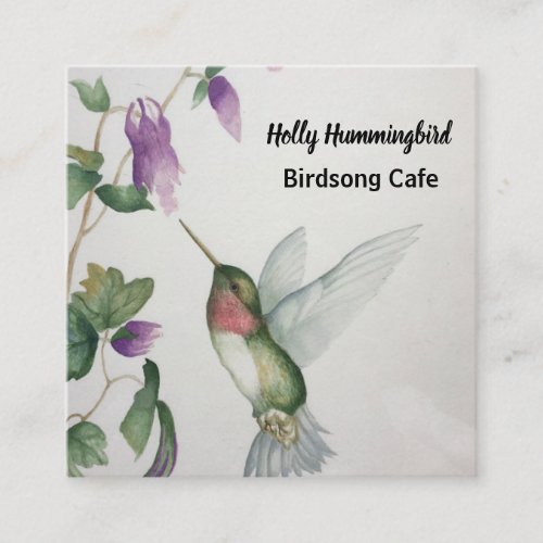 Hummingbird Painting Watercolor Elegant Floral Square Business Card