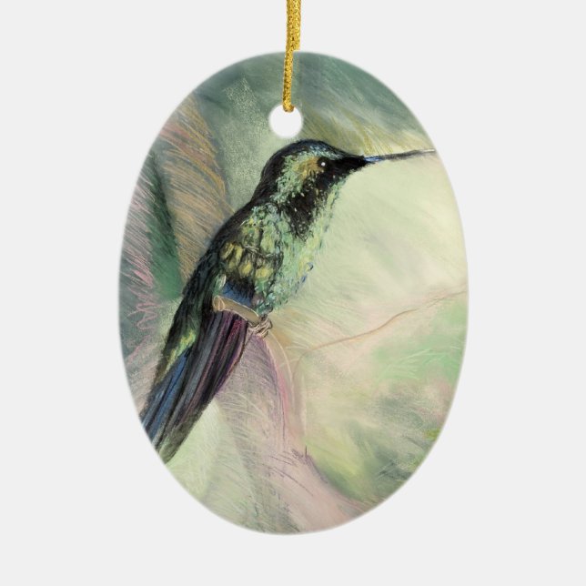 Hummingbird Pastel Fine Art Ceramic Ornament (Front)