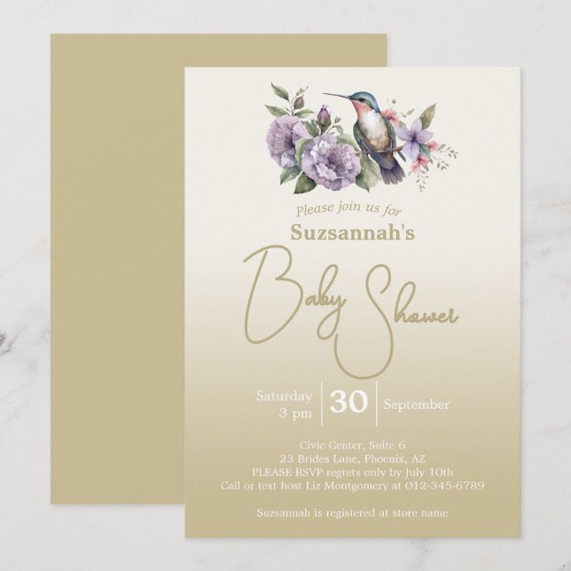 Hummingbird Pastel Green Ombre Baby Shower  Invitation (Front/Back)