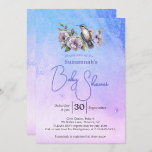 Hummingbird Pastel Watercolor Baby Shower Invitation