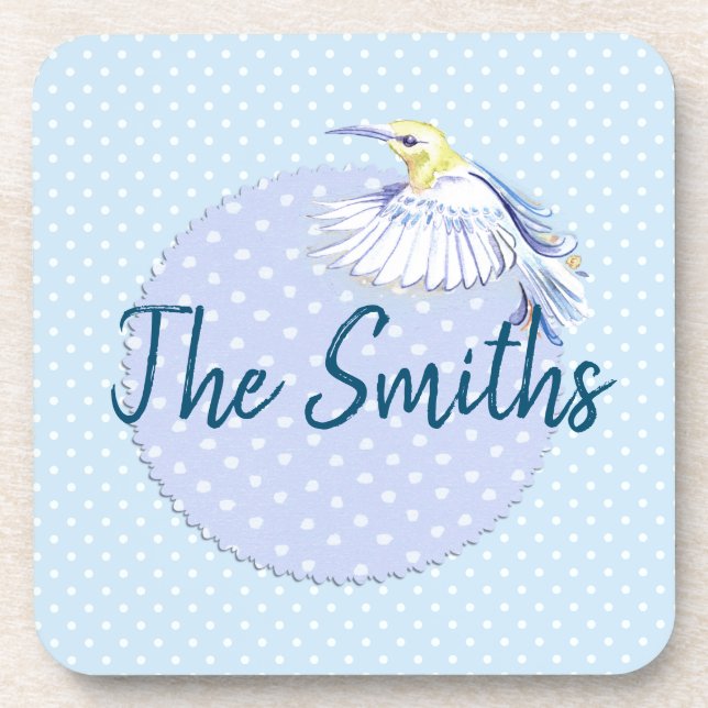 Hummingbird Patch over Polka Dots Beverage Coaster (Front)