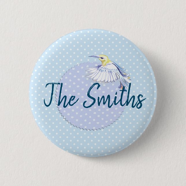 Hummingbird Patch over Polka Dots Button (Front)