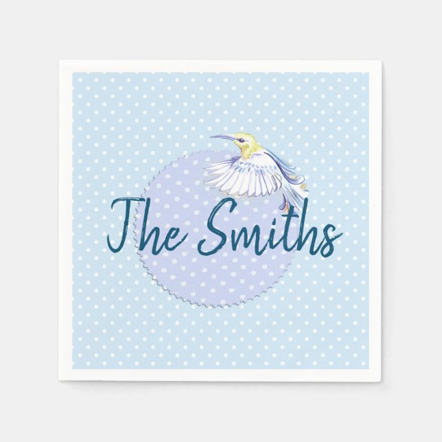 Hummingbird Patch over Polka Dots Napkins (Front)