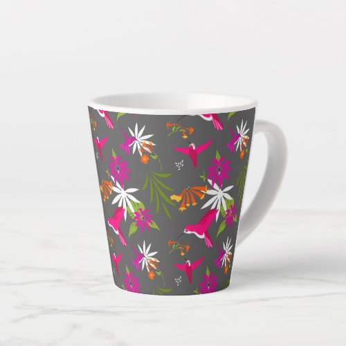 Hummingbird Pattern Pink Purple Grey Tropical Latte Mug