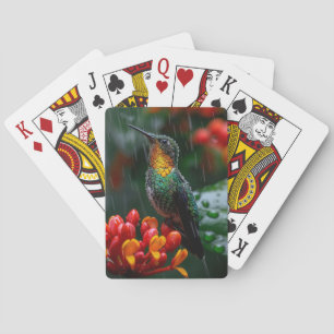 Hummingbird Perched on Bright Flower Poker Cards