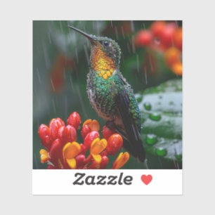 Hummingbird Perched on Bright Flower Sticker