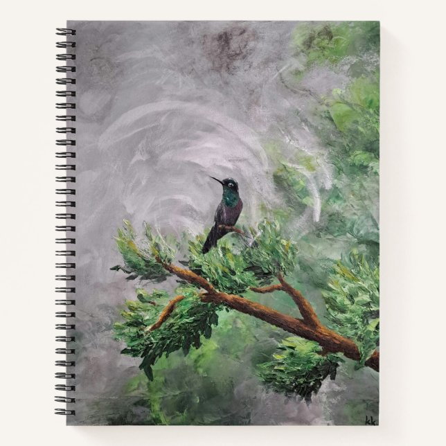 Hummingbird Perched on Leafy Branch Notebook (Front)