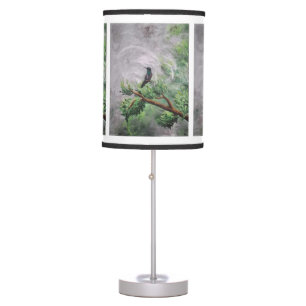 Hummingbird Perched on Leafy Branch Table Lamp