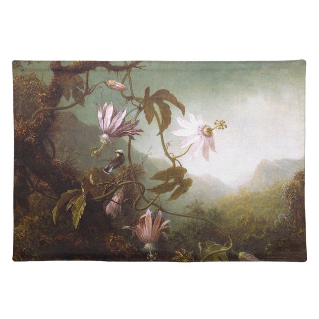 Hummingbird Perched Passion Flowers Cloth Placemat (Front)