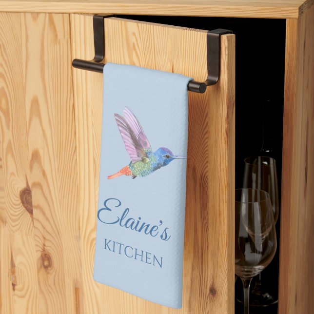 Hummingbird Personalized Blue Kitchen Towel (Thirds Fold)