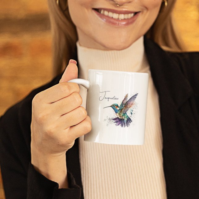 Hummingbird Personalized Motivational Watercolor Coffee Mug (Creator Uploaded)