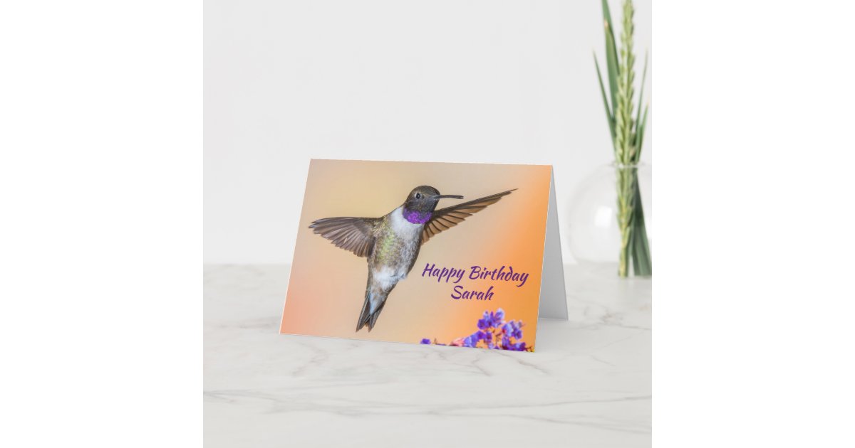 Hummingbird Personalized Name Happy Birthday Card | Zazzle