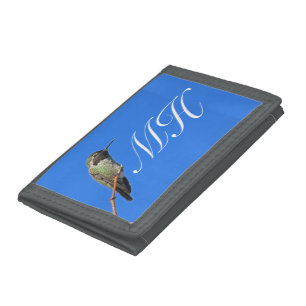 Hummingbird Photo Blue Sky Bird with Monogram Tri-fold Wallet