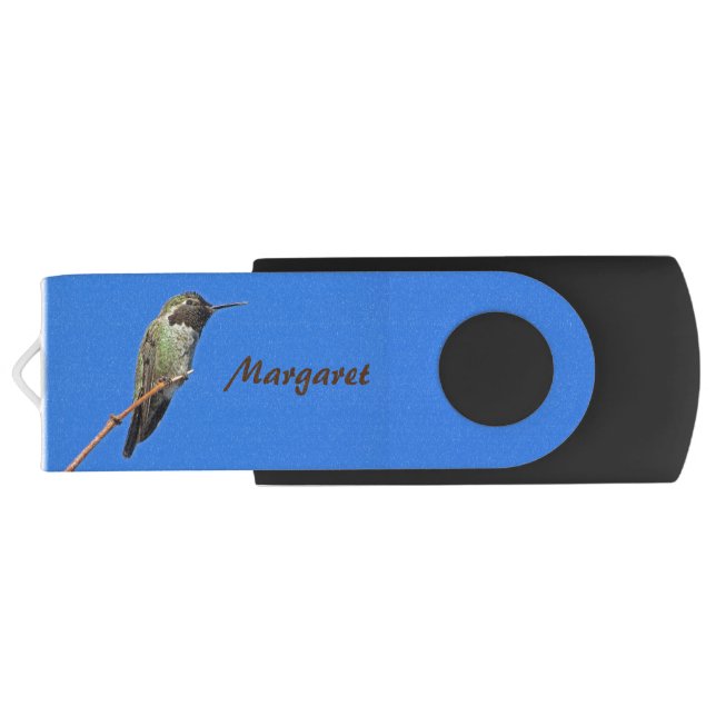 Hummingbird Photo Bright Blue Sky Small Bird Flash Drive (Back)