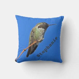Hummingbird Photo Bright Blue Sky Small Bird Throw Pillow
