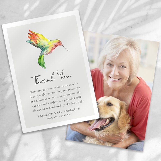 Hummingbird Photo Sympathy Funeral Thank You Card (Creator Uploaded)