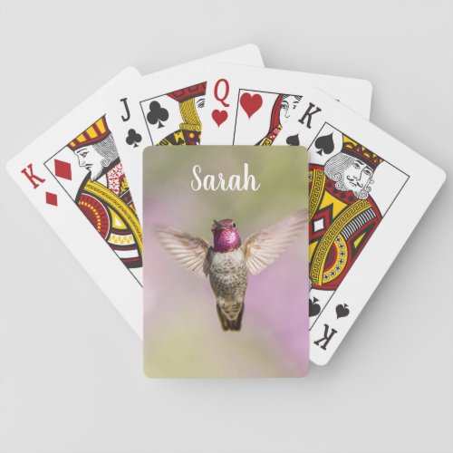 Hummingbird Pink and Purple Custom Name Poker Cards