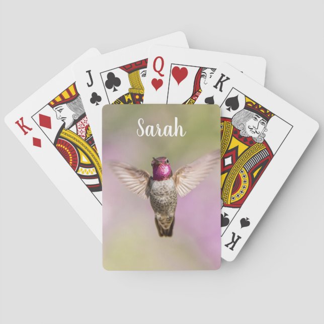 Hummingbird Pink and Purple Custom Name Poker Cards (Back)